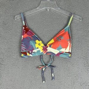 Mae Bikini Top Womens Small Multicolor Floral Print Adjustable Triangle Swimwear